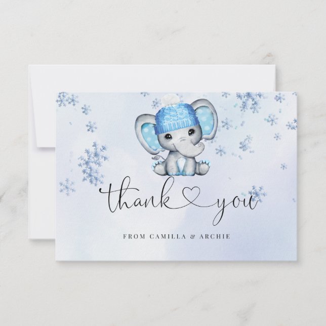 Tarjeta De Agradecimiento Winter Elephant Baby Shower (Anverso)