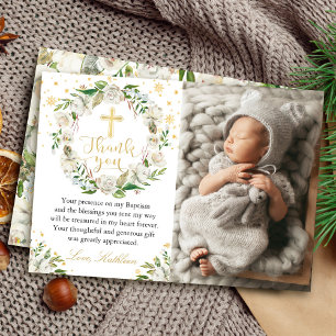 Tarjeta De Agradecimiento Winter Floral Wreath Baptism Photo you Card
