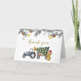 Tarjeta De Agradecimiento Winter Floral X'mas Tree Tractor Bear Baby Shower 