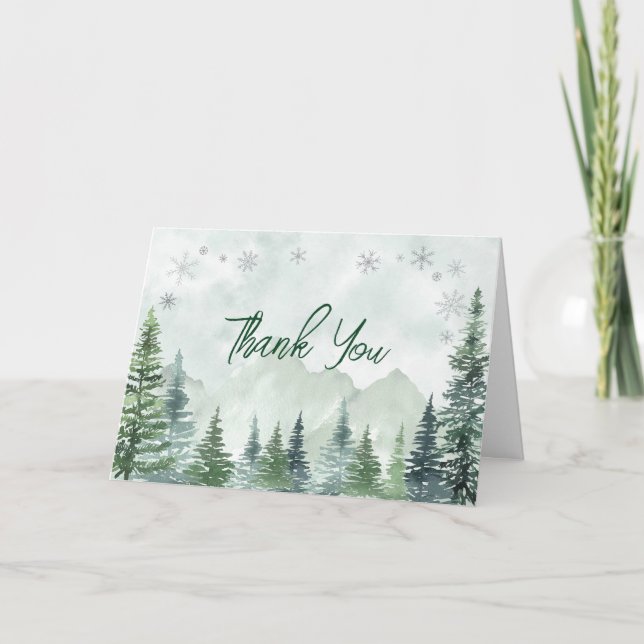 Tarjeta De Agradecimiento Winter Forest Gender Neutral Baby Shower (Anverso)