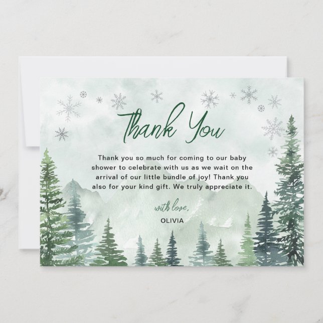 Tarjeta De Agradecimiento Winter Forest Gender Neutral Baby Shower (Anverso)