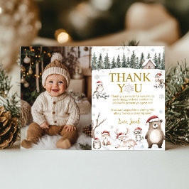 Tarjeta De Agradecimiento Winter Forest Woodland Animals Foto de cumpleaños