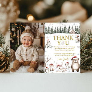 Tarjeta De Agradecimiento Winter Forest Woodland Animals Foto de cumpleaños