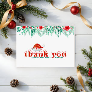 Tarjeta De Agradecimiento Winter Greenery Santa Hat Navidades Baby Shower
