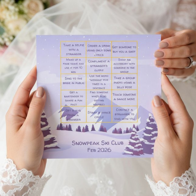 Tarjeta De Agradecimiento Winter Mountain Bachelorette Party Bingo Game Card (Subido por el creador)