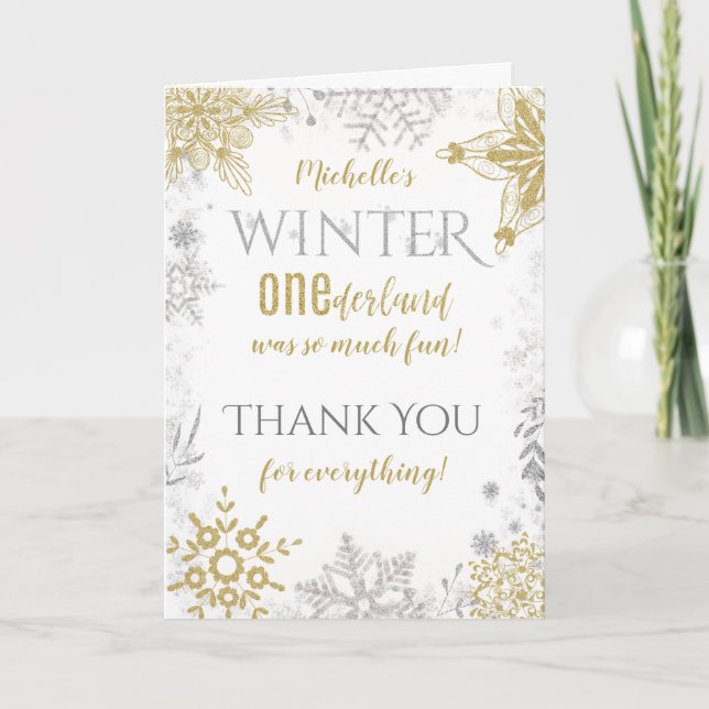 Tarjeta De Agradecimiento Winter Onederland 1er cumpleaños Gracias (Anverso)