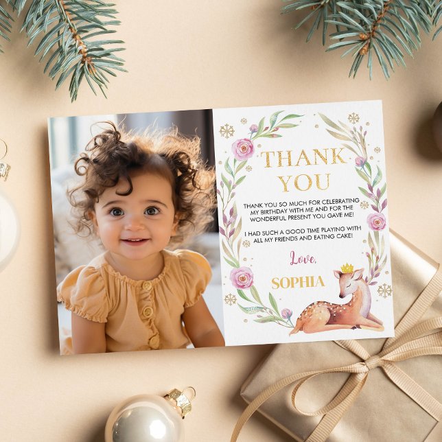 Tarjeta De Agradecimiento Winter Onederland Birthday Photo You Card (Subido por el creador)