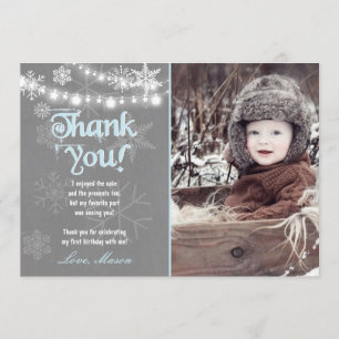 Tarjeta De Agradecimiento Winter ONEderland Cumpleaños Gracias Card Boy Blue