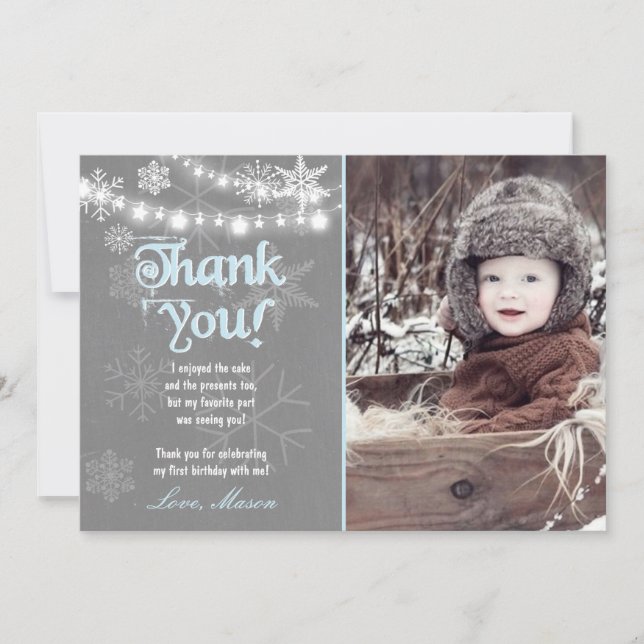 Tarjeta De Agradecimiento Winter ONEderland Cumpleaños Gracias Card Boy Blue (Anverso)