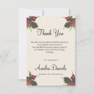 Tarjeta De Agradecimiento Winter Pine Cone and Berry Funeral Thank You Cards