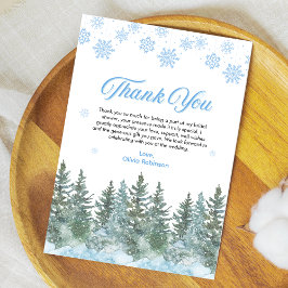 Tarjeta De Agradecimiento Winter Pine Snow in Love Snowflakes Bridal Shower 