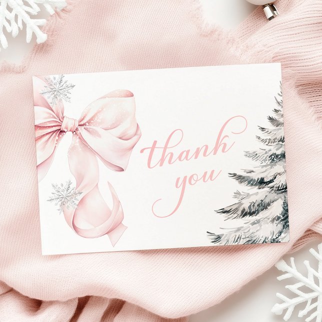 Tarjeta De Agradecimiento Winter Pink Bow Baby Shower (Subido por el creador)