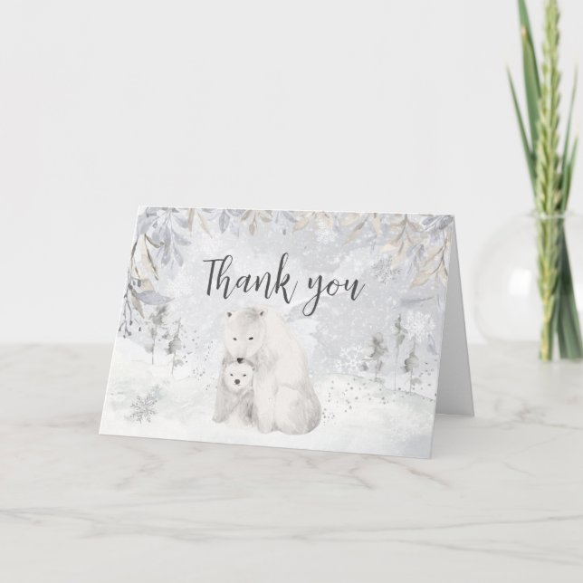 Tarjeta De Agradecimiento Winter Polar Bear Baby Shower (Anverso)