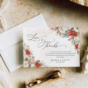 Tarjeta De Agradecimiento Winter Red Pinecone Boda Gracias Cartas