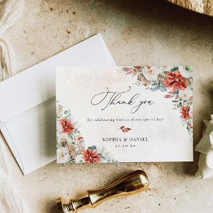 Tarjeta De Agradecimiento Winter Red Pinecone Boda Gracias Cartas