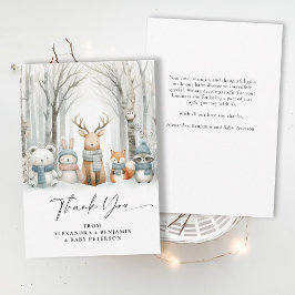 Tarjeta De Agradecimiento Winter Snow Cute Woodland Animals Coed Baby Shower