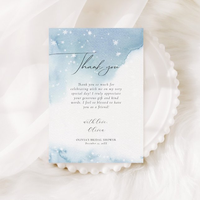 Tarjeta De Agradecimiento Winter Snowflakes Blue Bridal Shower (Subido por el creador)