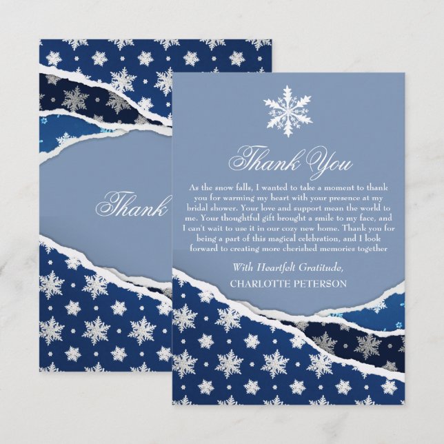Tarjeta De Agradecimiento Winter Snowflakes Bridal Shower (Anverso / Reverso)