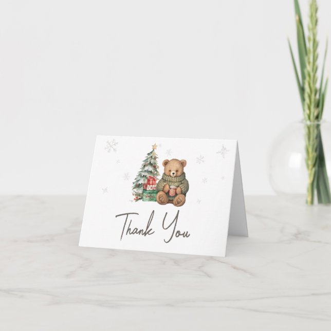 Tarjeta De Agradecimiento Winter Teddy Bear Baby Shower (Anverso)