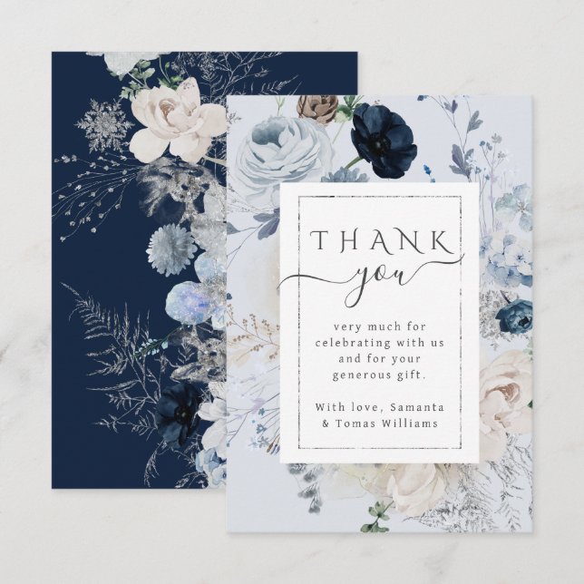 Tarjeta De Agradecimiento Winter Wildflower Elegant Boho Baby Shower (Anverso / Reverso)