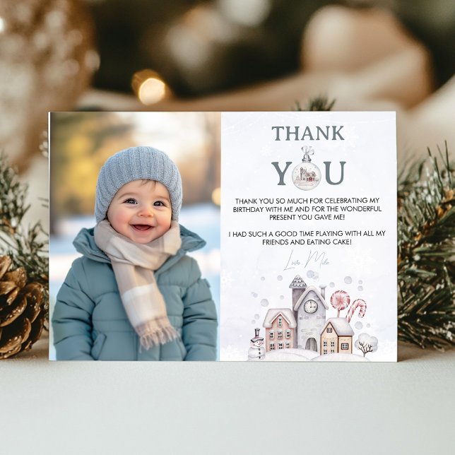 Tarjeta De Agradecimiento Winter Wonderland Birthday Photo You Card (Subido por el creador)