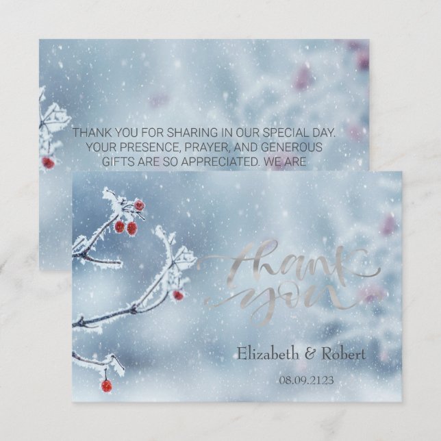 Tarjeta De Agradecimiento Winter Wonderland Branches Blue (Anverso / Reverso)