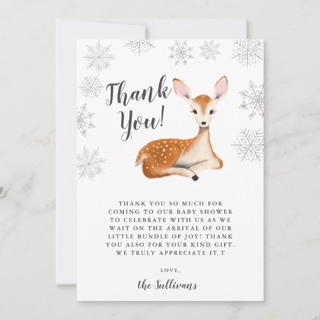 Tarjeta De Agradecimiento Winter Wonderland Deer Gender Neutral Baby Shower (Anverso)