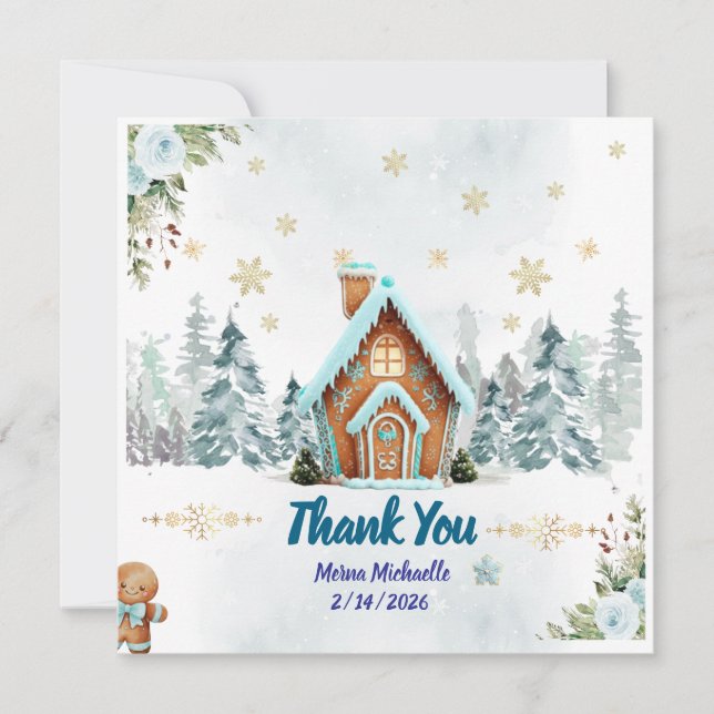 Tarjeta De Agradecimiento Winter wonderland Gingerbread Baby Shower (Anverso)
