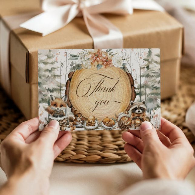 Tarjeta De Agradecimiento Winter Wonderland Woodland Animals Baby Shower (Subido por el creador)
