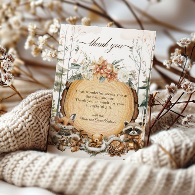 Tarjeta De Agradecimiento Winter Wonderland Woodland Animals Baby Shower (Subido por el creador)