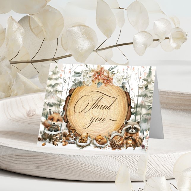 Tarjeta De Agradecimiento Winter Wonderland Woodland Animals Baby Shower (Subido por el creador)