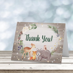 Tarjeta De Agradecimiento Winter Woodland Animals Watercolor Baby Shower