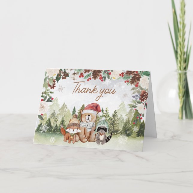 Tarjeta De Agradecimiento Winter Woodland Baby Shower (Anverso)