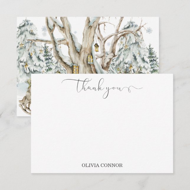 Tarjeta De Agradecimiento Winter Woodland Deer Forest Baby Shower (Anverso / Reverso)