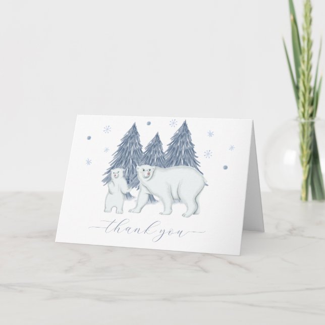 Tarjeta De Agradecimiento Winter Woodland Forest Polar Bear Baby Shower  (Anverso)