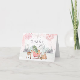 Tarjeta De Agradecimiento Winter Woodland Pink Baby Shower