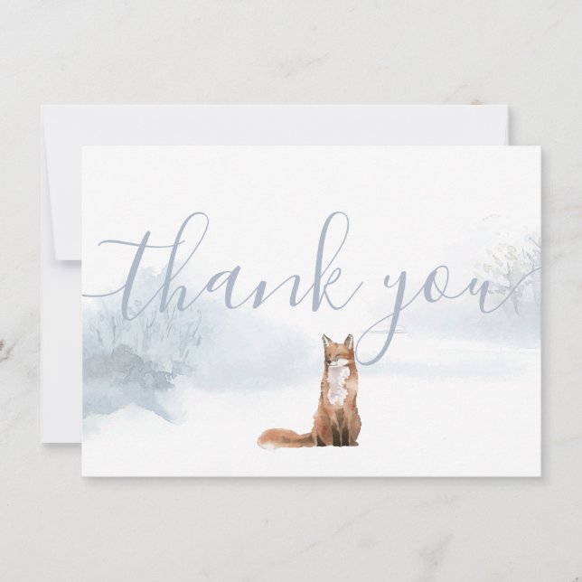 Tarjeta De Agradecimiento Winter Woodland Scene Fox Gracias (Anverso)