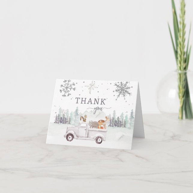 Tarjeta De Agradecimiento Winter Woodland Snowflake Baby Shower (Anverso)