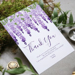 Tarjeta De Agradecimiento Wisteria acuarela | Bat Mitzvah<br><div class="desc">Este diseño presenta elegantes flores de glicinia de acuarela en lavanda suave y morado con hojas verdes sobre un fondo blanco con tu mensaje de agradecimiento de Bat Mitzvah debajo. Personalice editando el texto en los cuadros de texto. Diseñado por Evco Studio www.zazzle.com/store/evcostudio #batmitzvah #thankyou #card #thankyoucard #wisteria #floral #flores...</div>