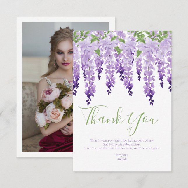 Tarjeta De Agradecimiento Wisteria acuática | Bat Mitzvah (Anverso / Reverso)