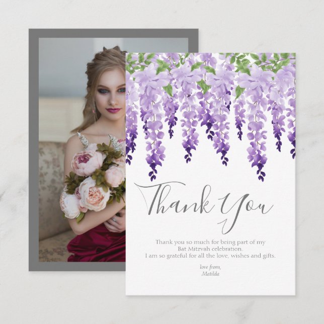 Tarjeta De Agradecimiento Wisteria acuática | Bat Mitzvah (Anverso / Reverso)
