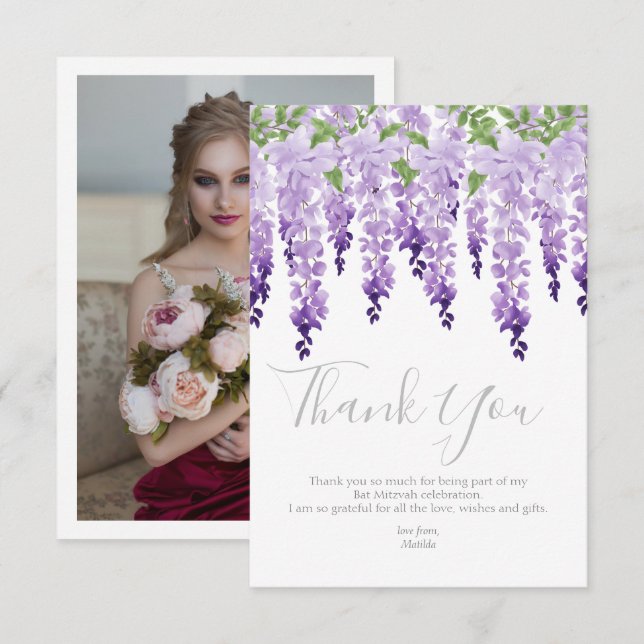 Tarjeta De Agradecimiento Wisteria acuática | Bat Mitzvah (Anverso / Reverso)