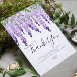 Tarjeta De Agradecimiento Wisteria acuática | Bat Mitzvah<br><div class="desc">Este diseño presenta elegantes flores de glicinia de acuarela en lavanda suave y morado con hojas verdes sobre un fondo blanco con tu mensaje de agradecimiento de Bat Mitzvah debajo. Al contrario, agrega tu foto favorita. Personalice editando el texto en los cuadros de texto y agregando la imagen. Diseñado por...</div>