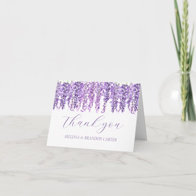 Tarjeta De Agradecimiento Wisteria Boda Morado Floral Gracias (Anverso)