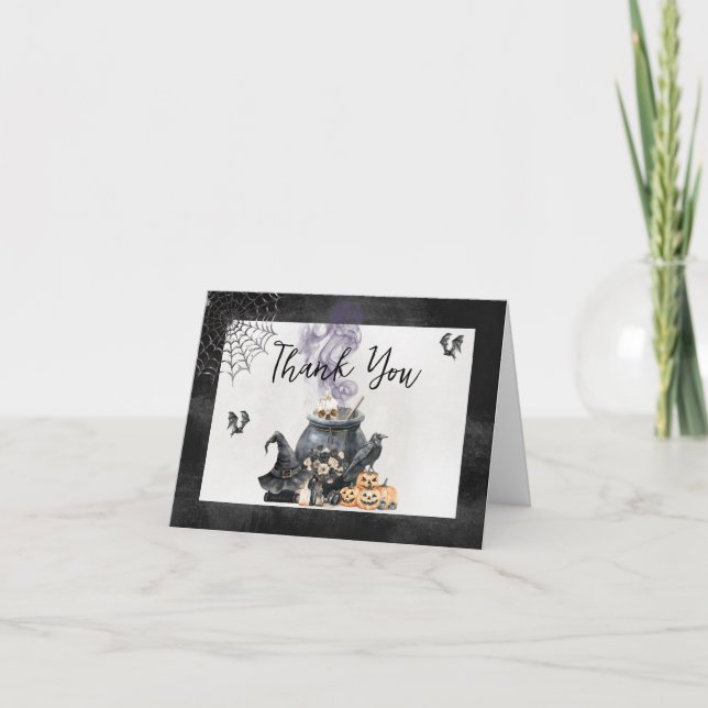 Tarjeta De Agradecimiento Witch Cauldron Baby está preparando Baby Shower (Anverso)