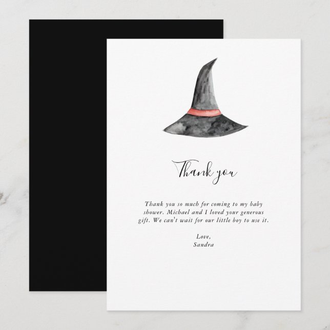 Tarjeta De Agradecimiento Witch Halloween Baby Shower Gracias Minimal (Anverso / Reverso)