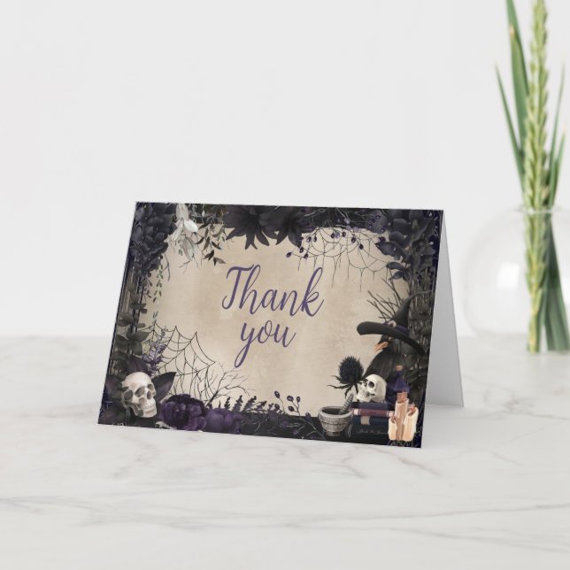 Tarjeta De Agradecimiento Witchy Gothic Halloween Baby Shower (Anverso)