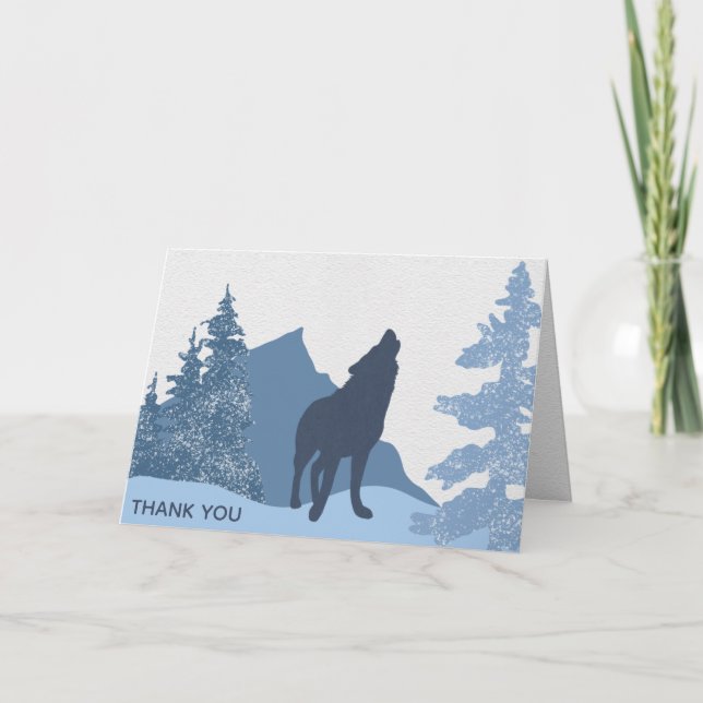 Tarjeta De Agradecimiento Wolf Mountain Forest Boy Baby Shower (Anverso)