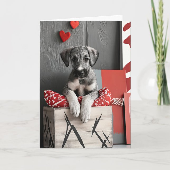 Tarjeta De Agradecimiento Wolfhound Puppy Valentcard (Anverso)