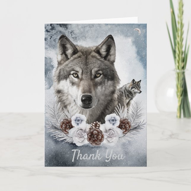 Tarjeta De Agradecimiento Wolves Watercolor Winter (Anverso)